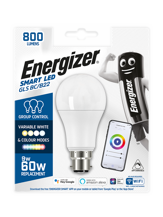 S17161 Energizer Smart B22 (BC) GLS - 9w - Colour Changing - 806lm