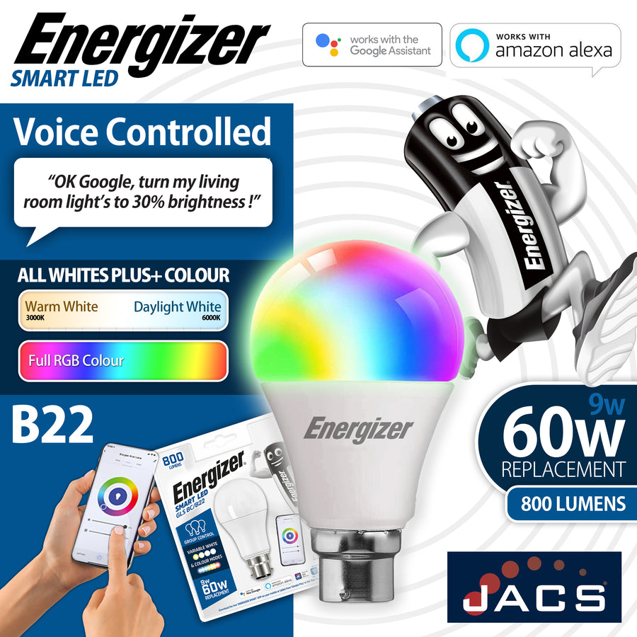 S17161 Energizer Smart B22 (BC) GLS - 9w - Colour Changing - 806lm