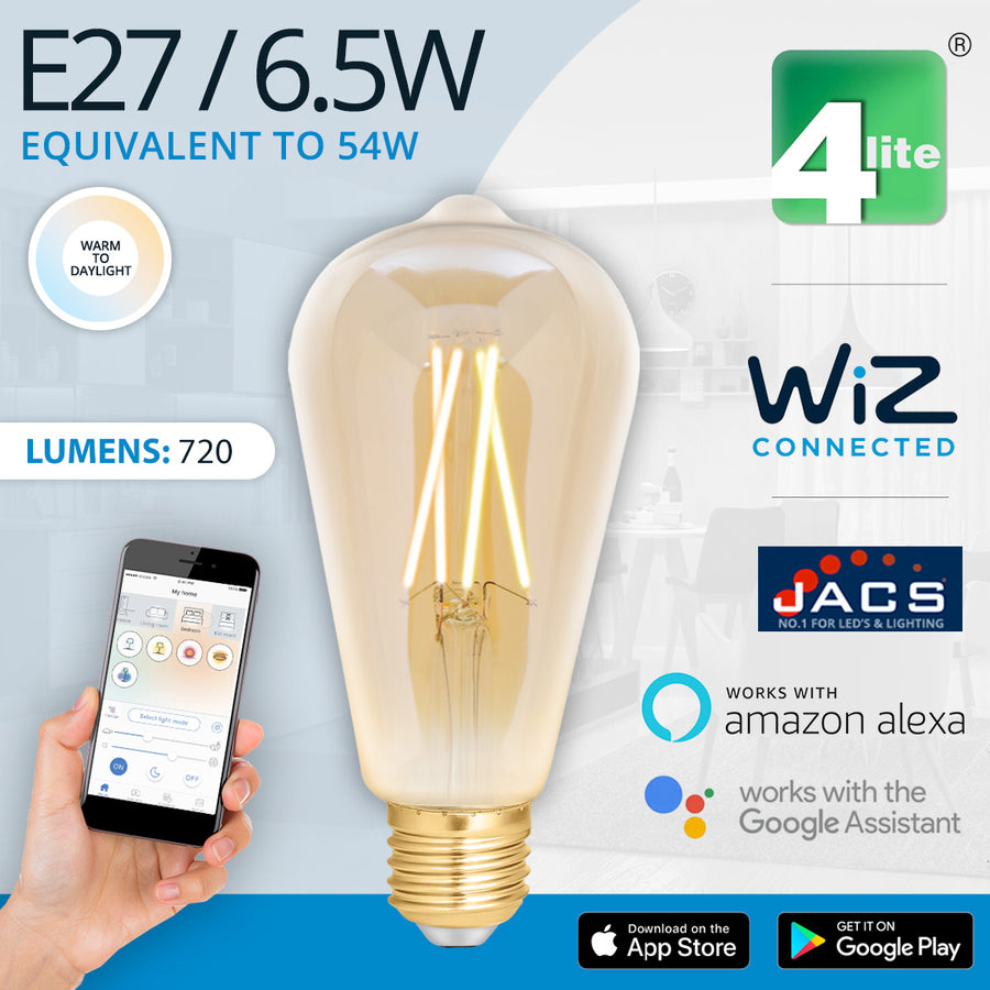 4lite Wiz Connected Led Smart St64 Filament Bulb Amber Es E27 Tuneab Smart Led Bulbs 